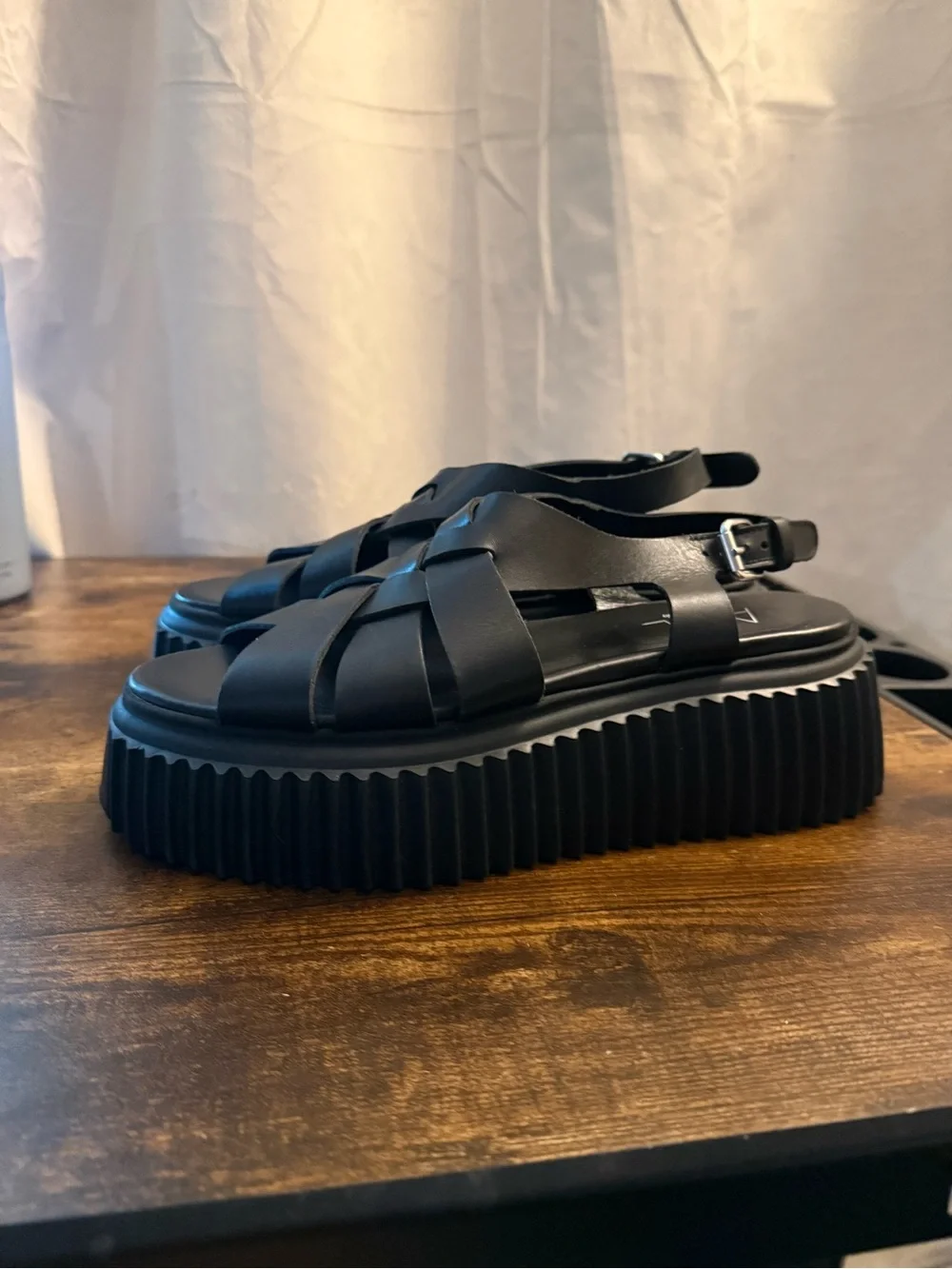AGL Black Woven Leather Slingback Sandals